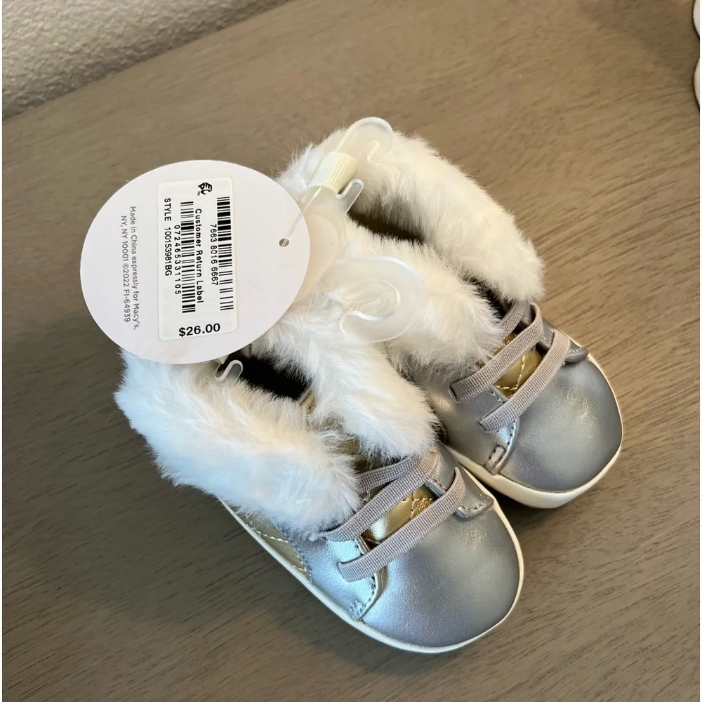 Baby Girls Faux Fur Metallic Booties